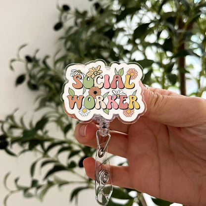 Cute floral badge reel for social workers – Healoop retractable ID holder with flower design