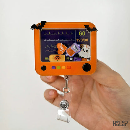 Heart monitor shaker badge reel halloween version
