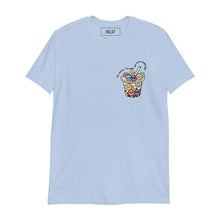 Light Blue T-shirt with the message 'It's okay to feel all the feelings,' featuring a Boba Tea design with tapioca pearls expressing various emotions.