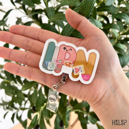 LPN shaker badge reel for licensed practical nurses with medical themed charms by Healoop
