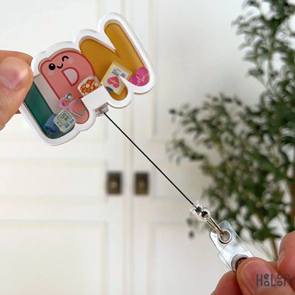 Retractable LPN nurse badge reel showing pull cord ID badge holder for healthcare workers