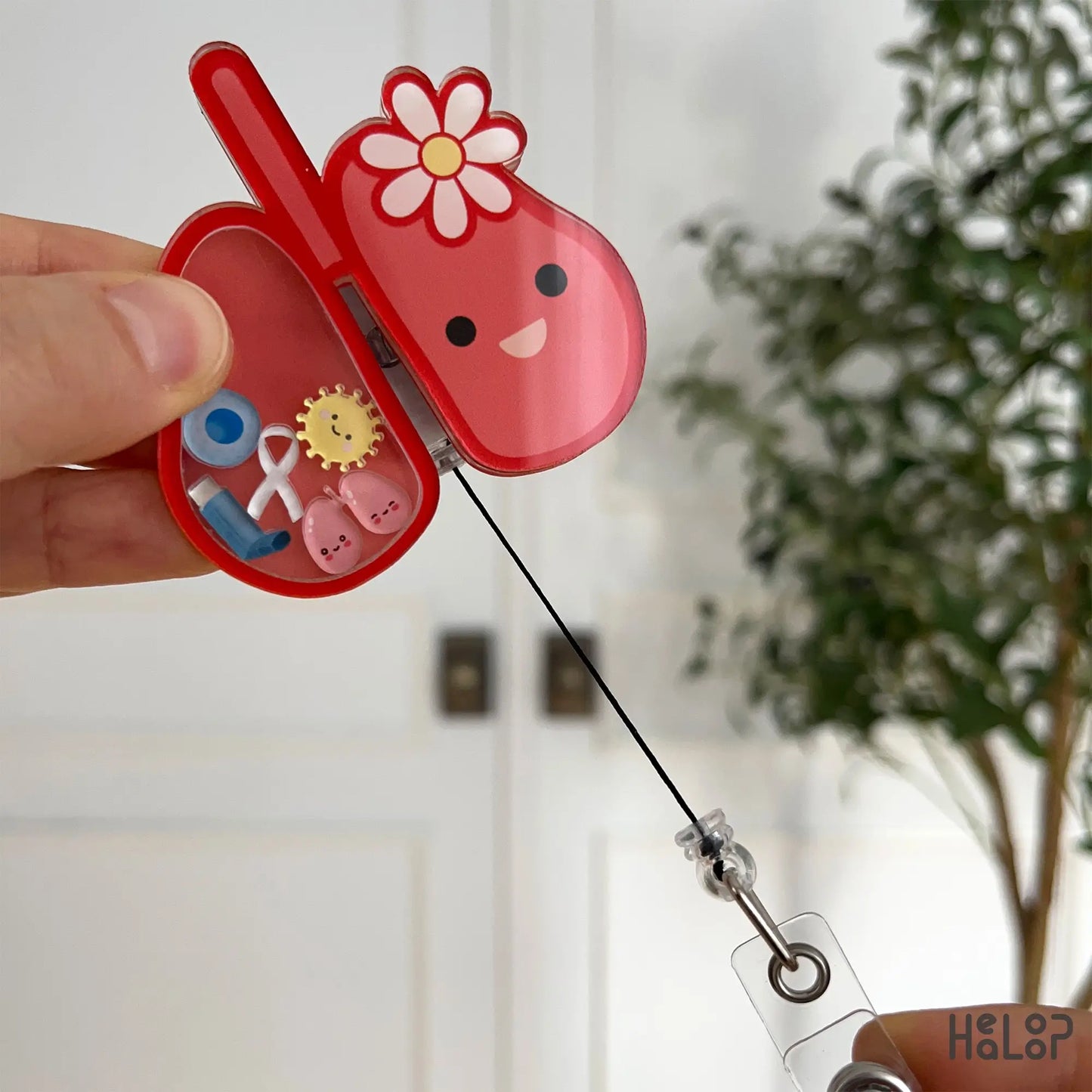 Retractable lung badge reel with extended cord — shaker style medical ID holder