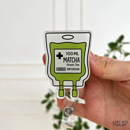 Matcha Green Tea IV Bag Badge Reel – funny and cute nurse ID holder