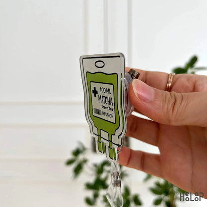 Matcha IV Bag Nurse Badge Reel – durable retractable ID clip with tea infusion design