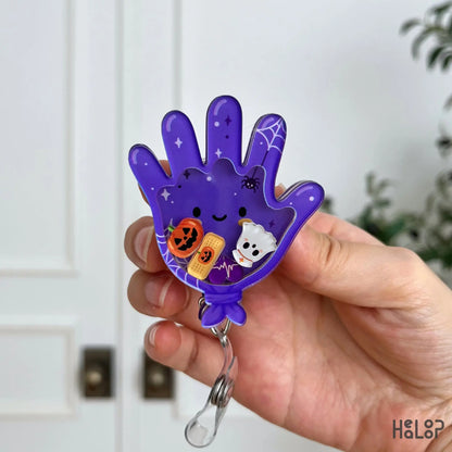 Medical Glove Shaker Badge Reel Halloween Version