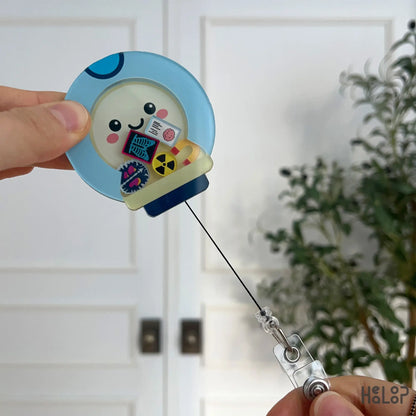 mri shaker badge reel with cord pulled out