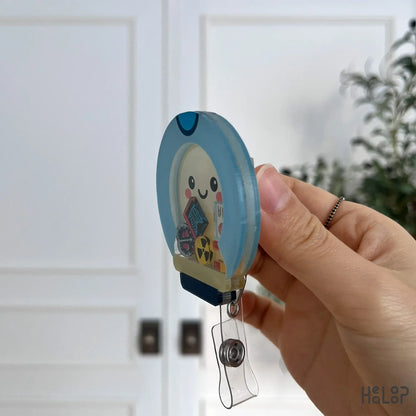 mri shaker badge reel side profile view