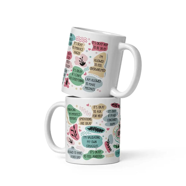 11oz mug with the phrase 'my mental breakdown cup' , featuring mental health messages for comfort and humor.