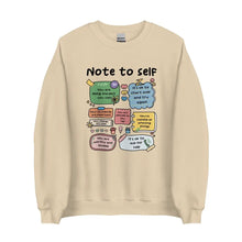 Note to Self sweatshirt in Sand, a lightweight and versatile self-care piece for promoting mental health positivity.