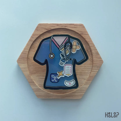 nurse shaker phone grip in blue scrub design with stethoscope and medical charms
