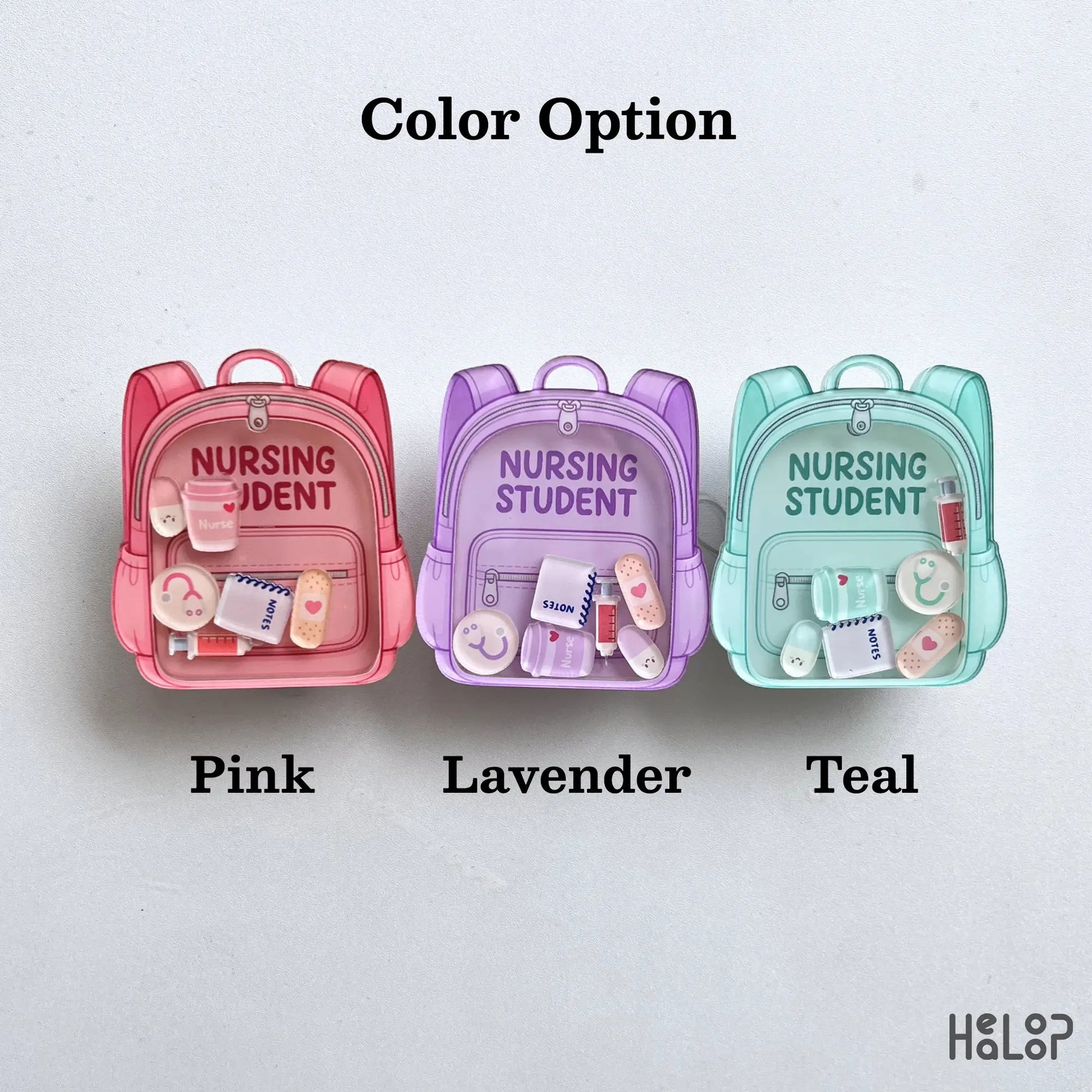 Nursing Student Shaker Badge Reel available in pink, lavender and teal with cute moving medical charms