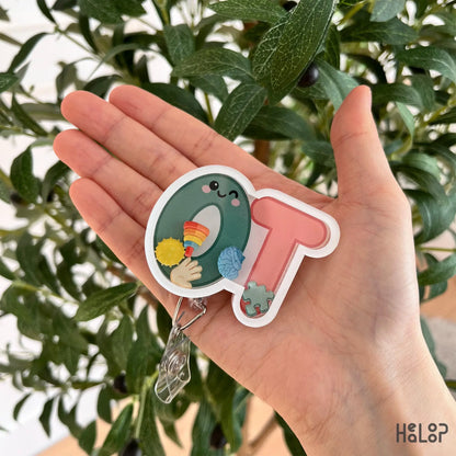 Cute occupational therapist badge reel with shaker design