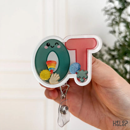 Cute OT shaker badge reel designed for occupational therapists