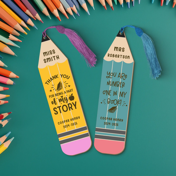 Personalized Teacher Name Wooden Bookmark - Pencil Shape