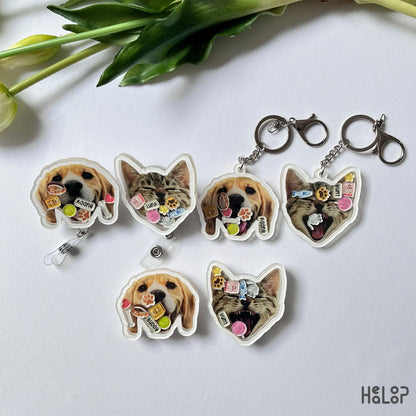 Pet badge reels, phone grip and keychains