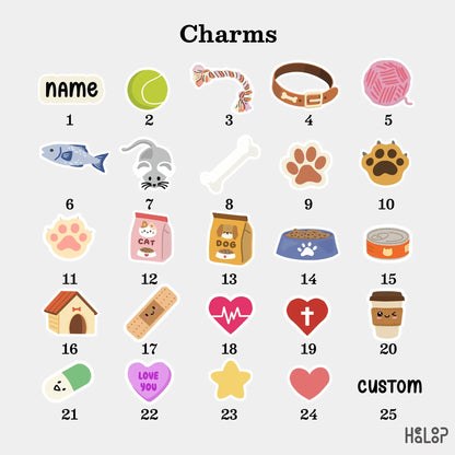 Custom pet shaker badge reel charm options.