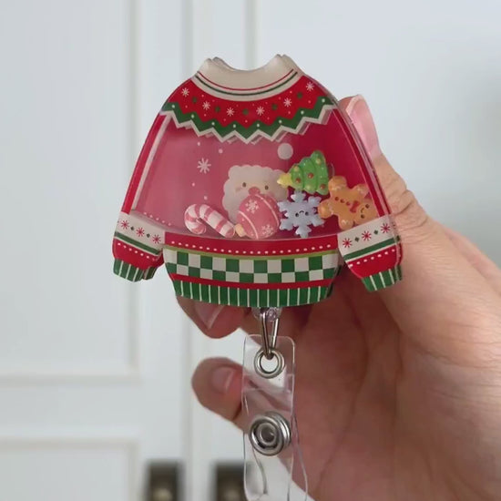 Christmas ugly sweater shaker badge reel video