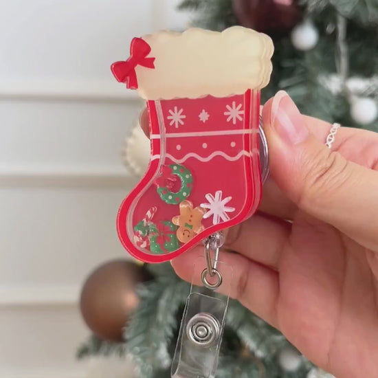Custom christmas stocking shaker badge reel video
