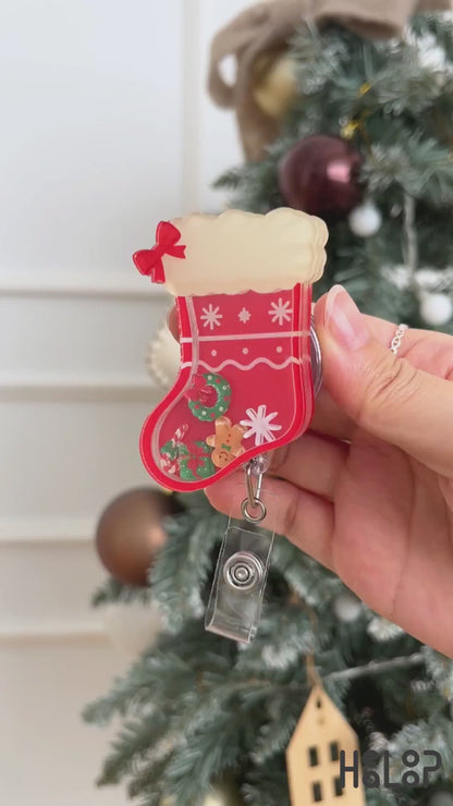 Custom christmas stocking shaker badge reel video