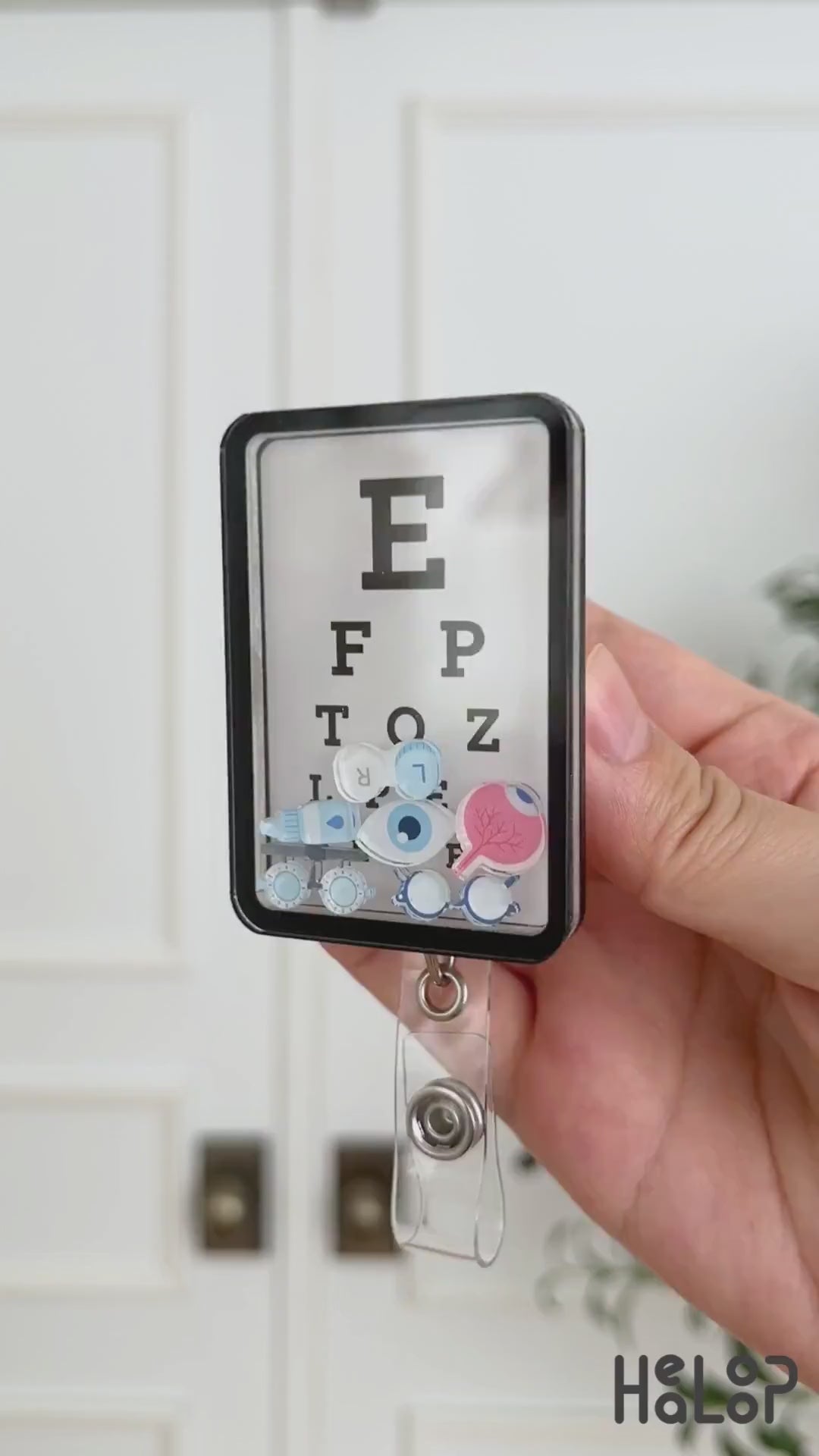 Eye chart shaker badge reel video