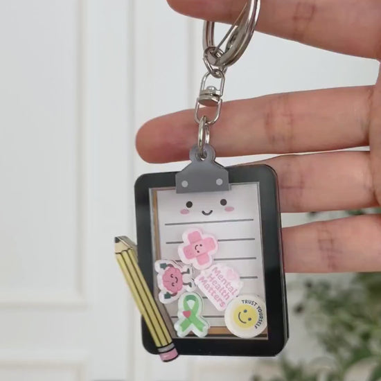 Mental health board shaker keychain video
