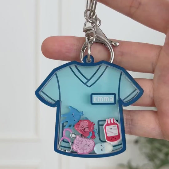 Custom nurse scrub top shaker badge reel video