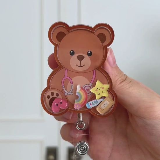 Teddy bear shaker badge reel video