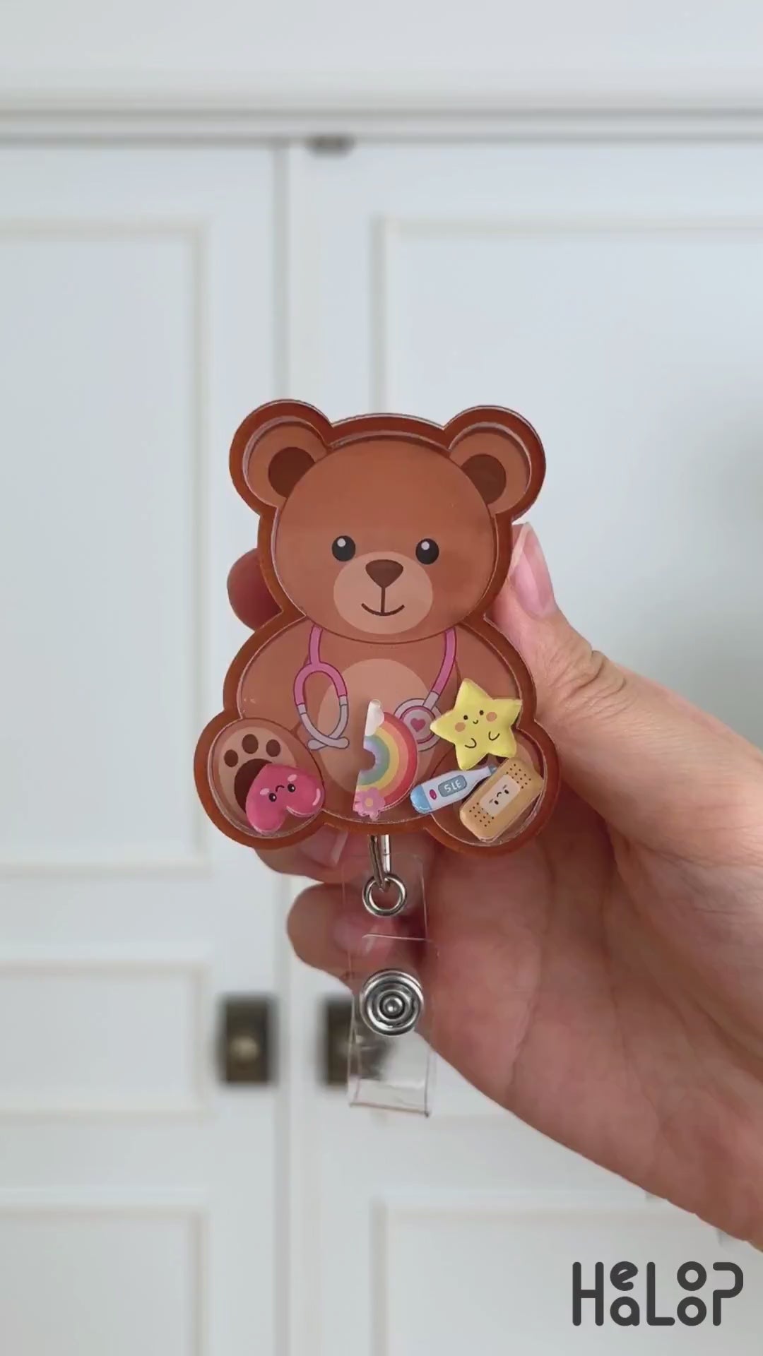 Teddy bear shaker badge reel video