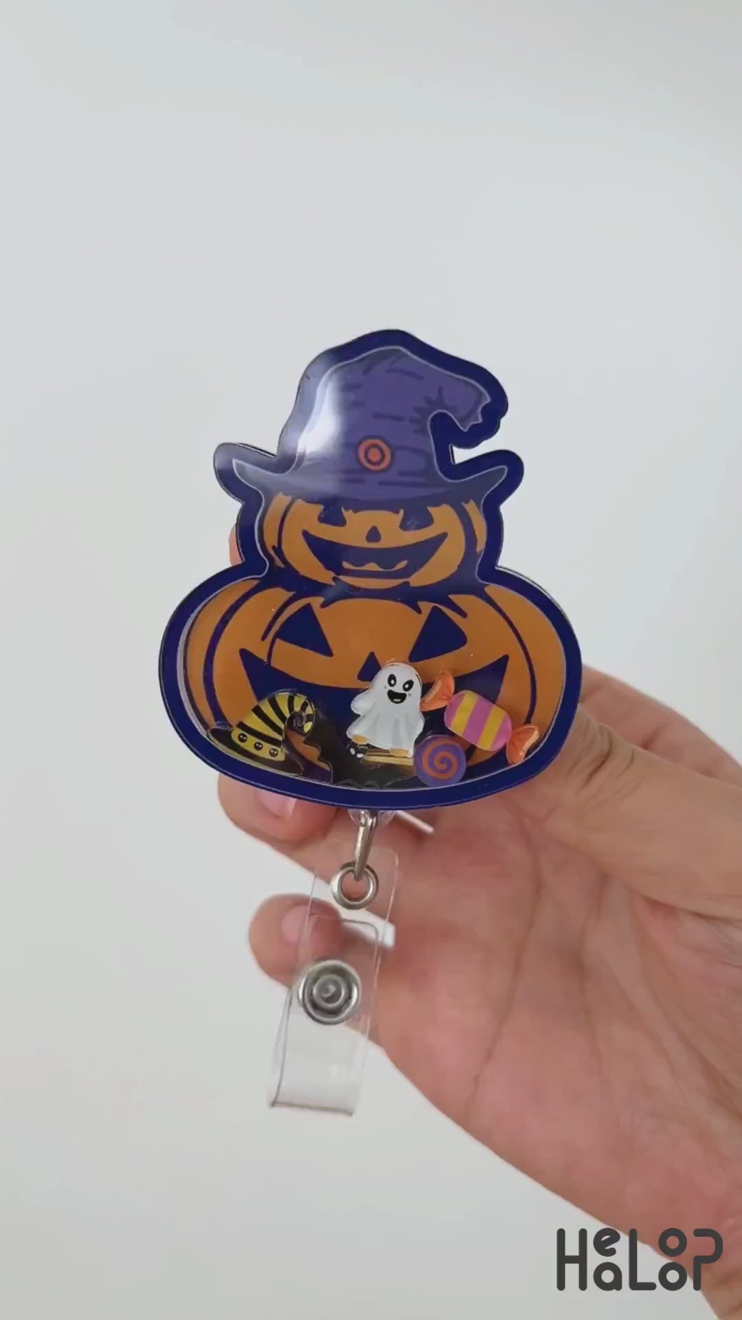 Pumpkin halloween shaker badge reel video