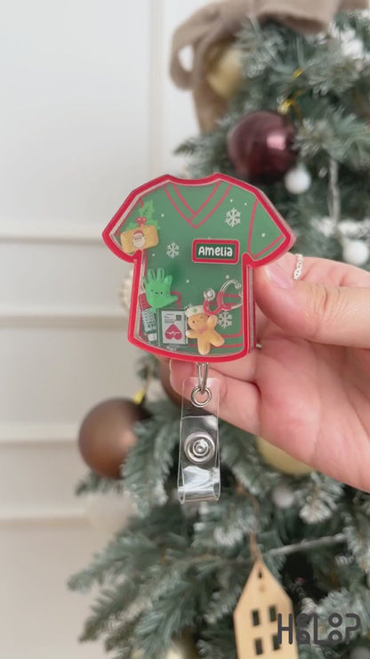 Custom Christmas Nurse Shaker Badge Reel with Name