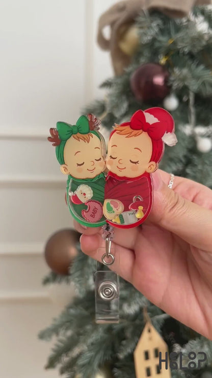 Swaddle Baby Christmas Shaker Badge Reel