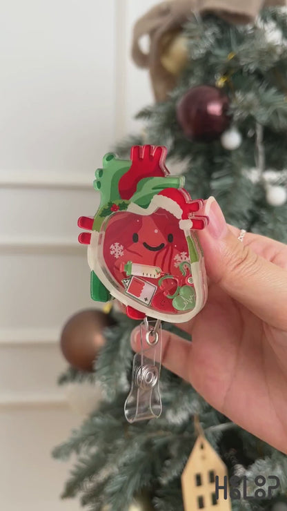 Anatomical Heart Christmas Shaker Badge Reel