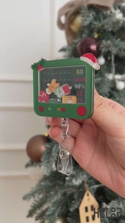 Heart Monitor Christmas Shaker Badge Reel