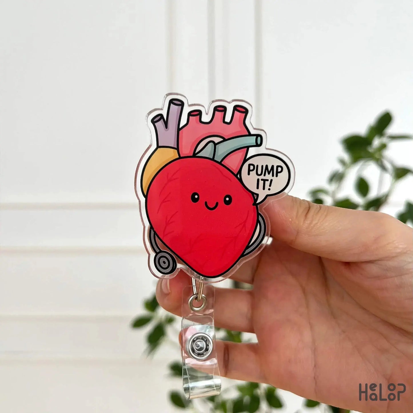 Pump It Heart Badge Reel – cute anatomical heart retractable ID holder for nurses
