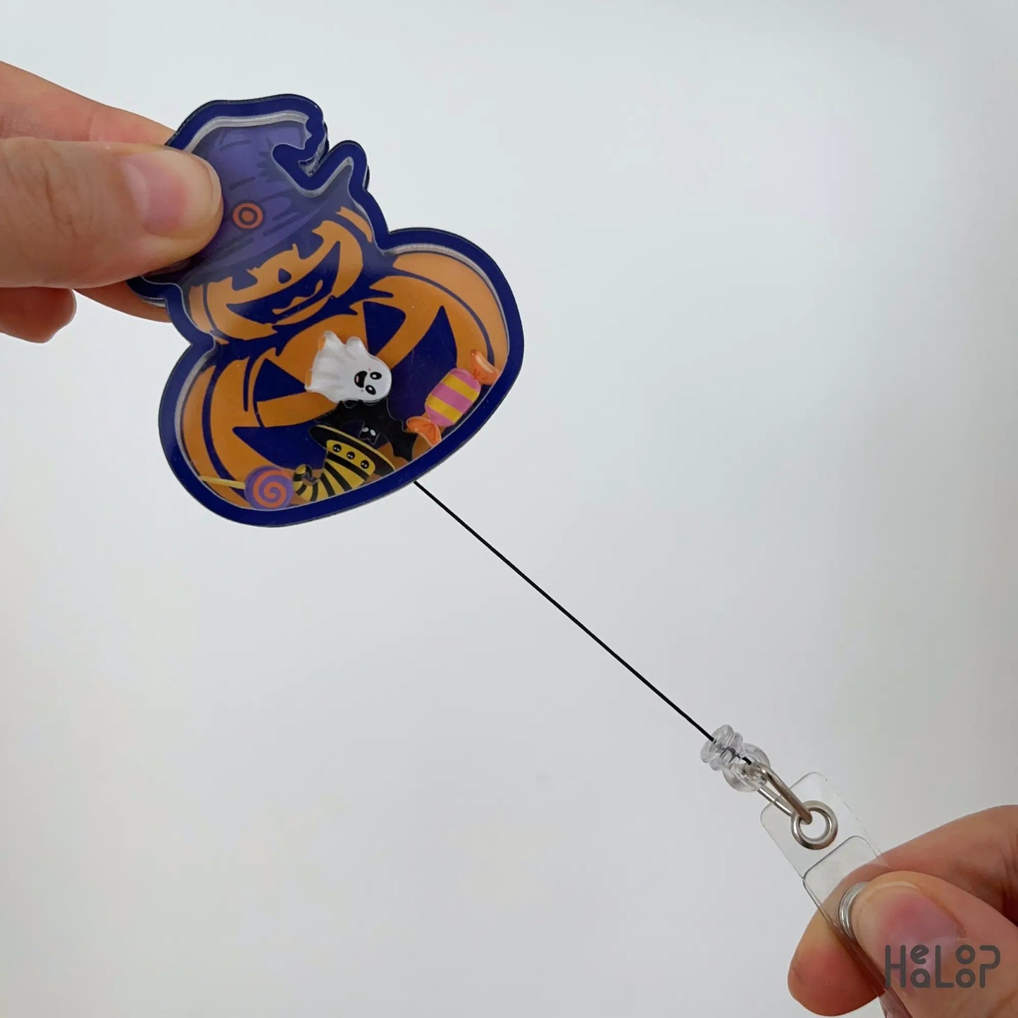 Pumpkin Halloween retractable badge reel with extendable cord for nurses and healthcare workers