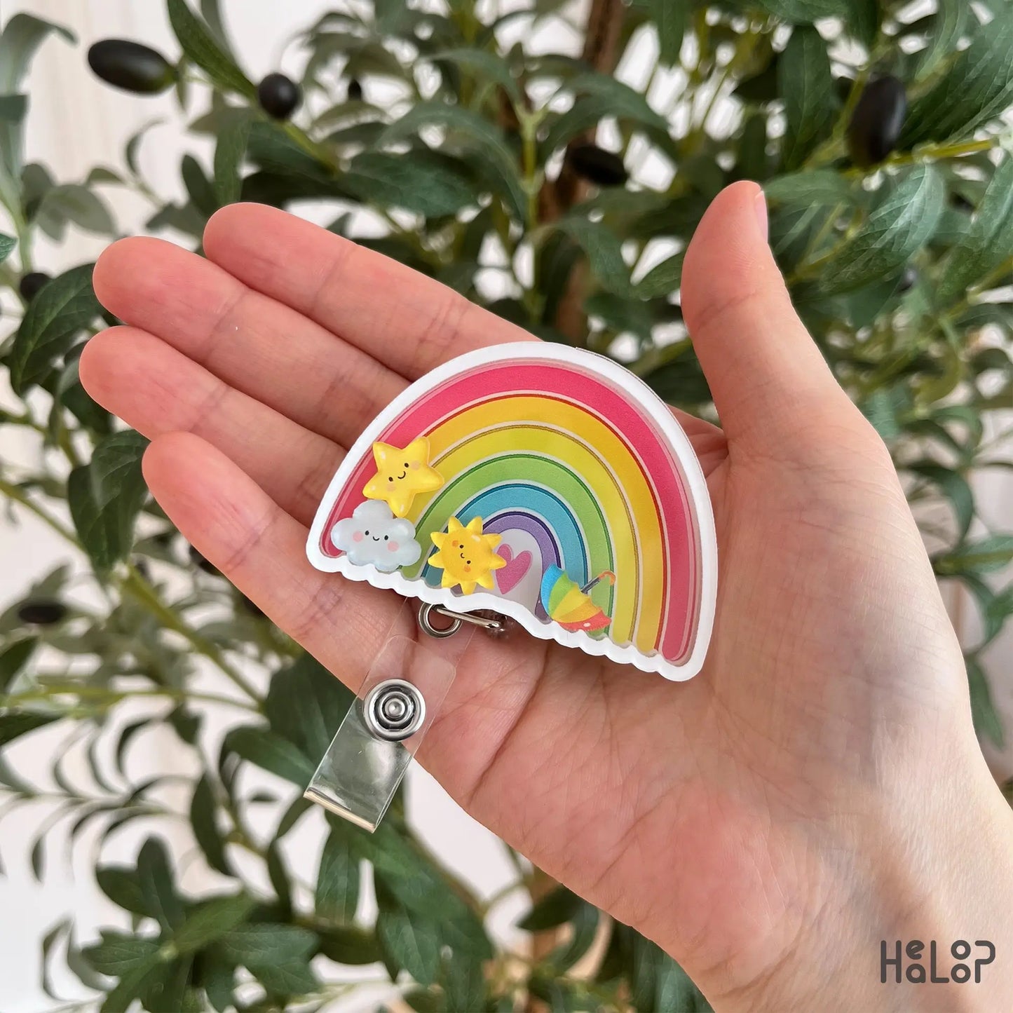 Rainbow shaker badge reel for nurses, colorful and cheerful ID holder accessory