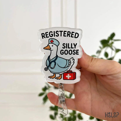 Healoop Registered Silly Goose Badge Reel – funny retractable nurse ID holder