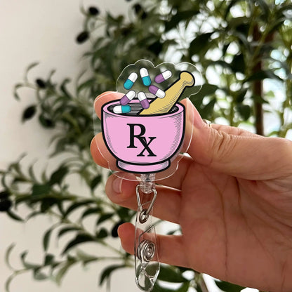 Pink RX Pharmacy Badge Reel – cute retractable ID holder for pharmacists and pharmacy techs