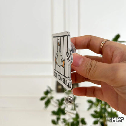 Silly Goose Badge Reel side view – durable retractable ID holder for RN and medical workers