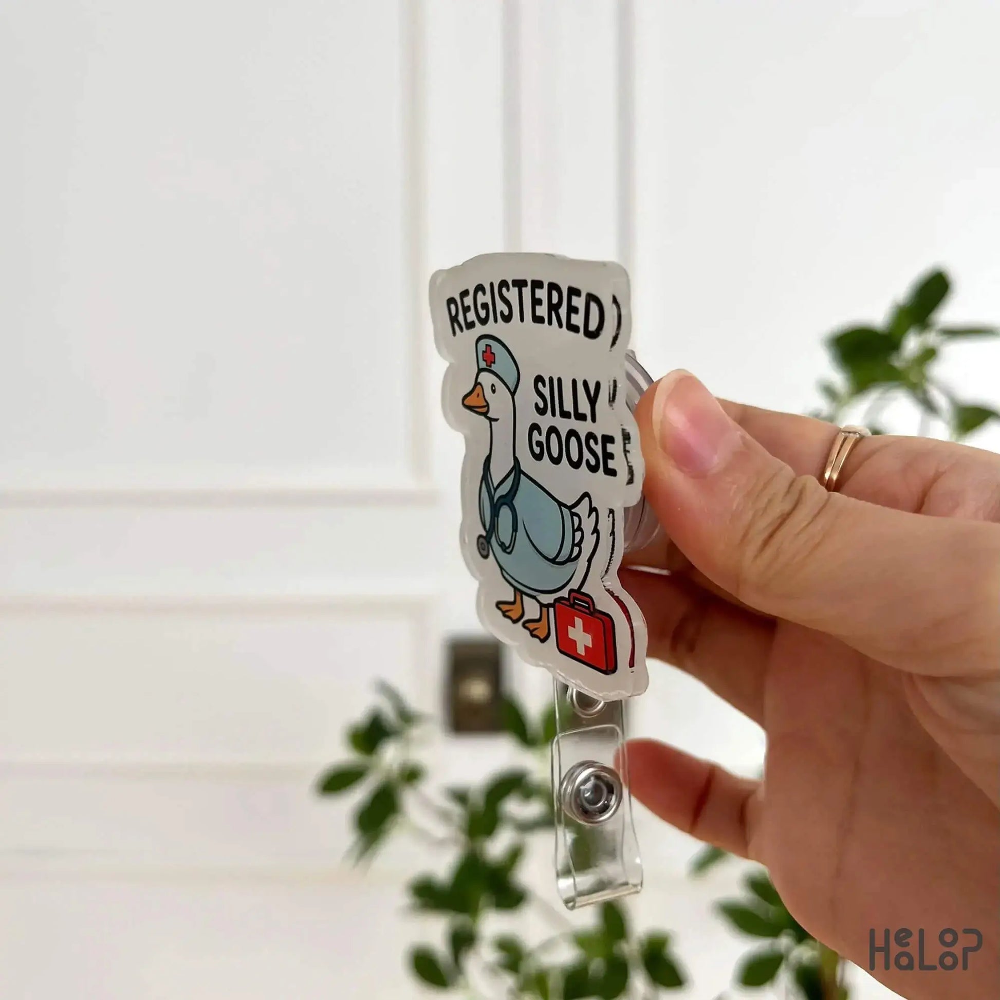 Funny nurse badge reel with goose design – Healoop retractable acrylic ID holder