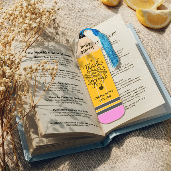 Teacher Name Pencil Shape Bookmark - Yellow Color